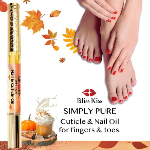 Bliss Kiss | 1 Pumpkin Spice Latte Fragrance | Nail Oil Cuticle Pen w/Vitamin E & Jojoba⏤Nail Strengthener Nail Growth Serum for Brittle Peeling Breaking Thin Nails