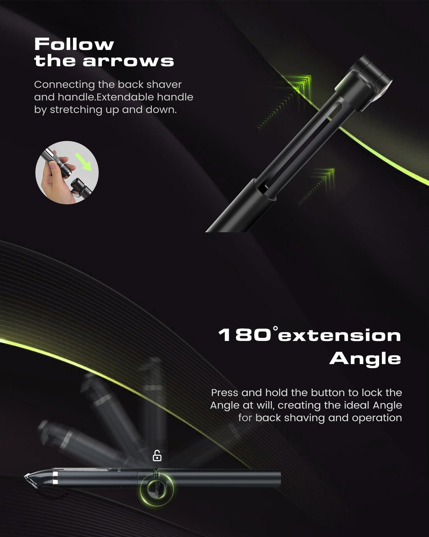 FERRISA Back Shaver for Men, Electric Shavers for Men with Detachable and Extendable Long Handle, 5-in-1 Mens Back Shaver with Travel Lock, Self-Service Body Hair Trimmer for Wet or Dry Shaving Black