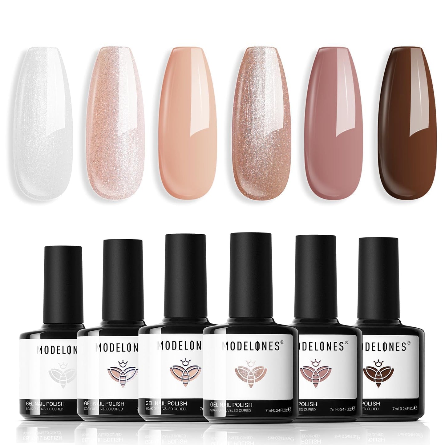 modelones Pink Gel Nail Polish Set, 6 Colors Light Soft Pink White Nude Pink Soak Off Nail Art Gel Design Manicure Kit Salon DIY Home Gift for Women Girlfriend Girl