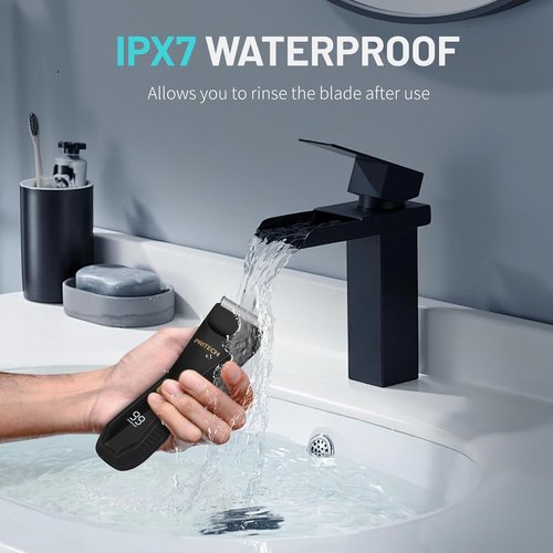 PRITECH Body Hair Trimmer for Men - Waterproof Ceramic Blade Electric Razor | USB-C Charging, Wet & Dry Use