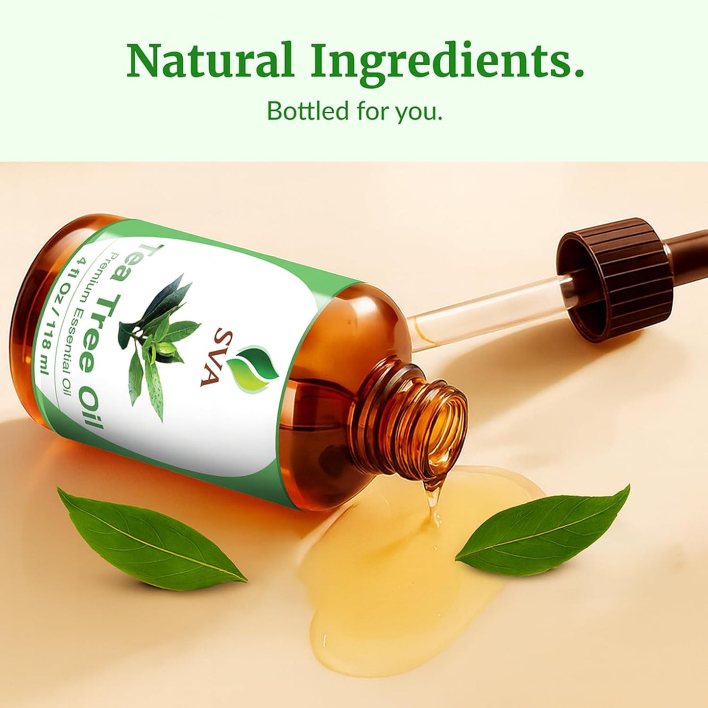 SVA Tea Tree Essential Oil - 100% Natural 4 Fl Oz for Hair, Skin Care, Aromatherapy & Massage