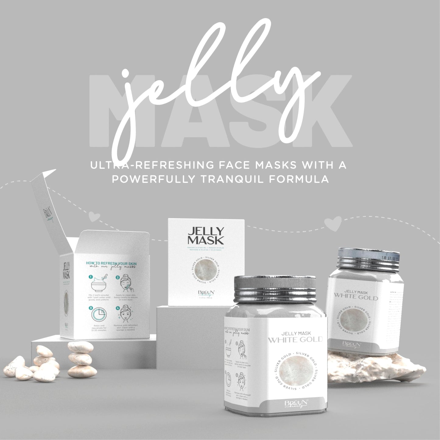 BRÜUN Jelly Mask Jar White Gold Glycolic AC AHA Peel-Off Face Care Rubber Mask | 23 fl oz Skin Care Moisturizing Gel Mask Jar Spa Set