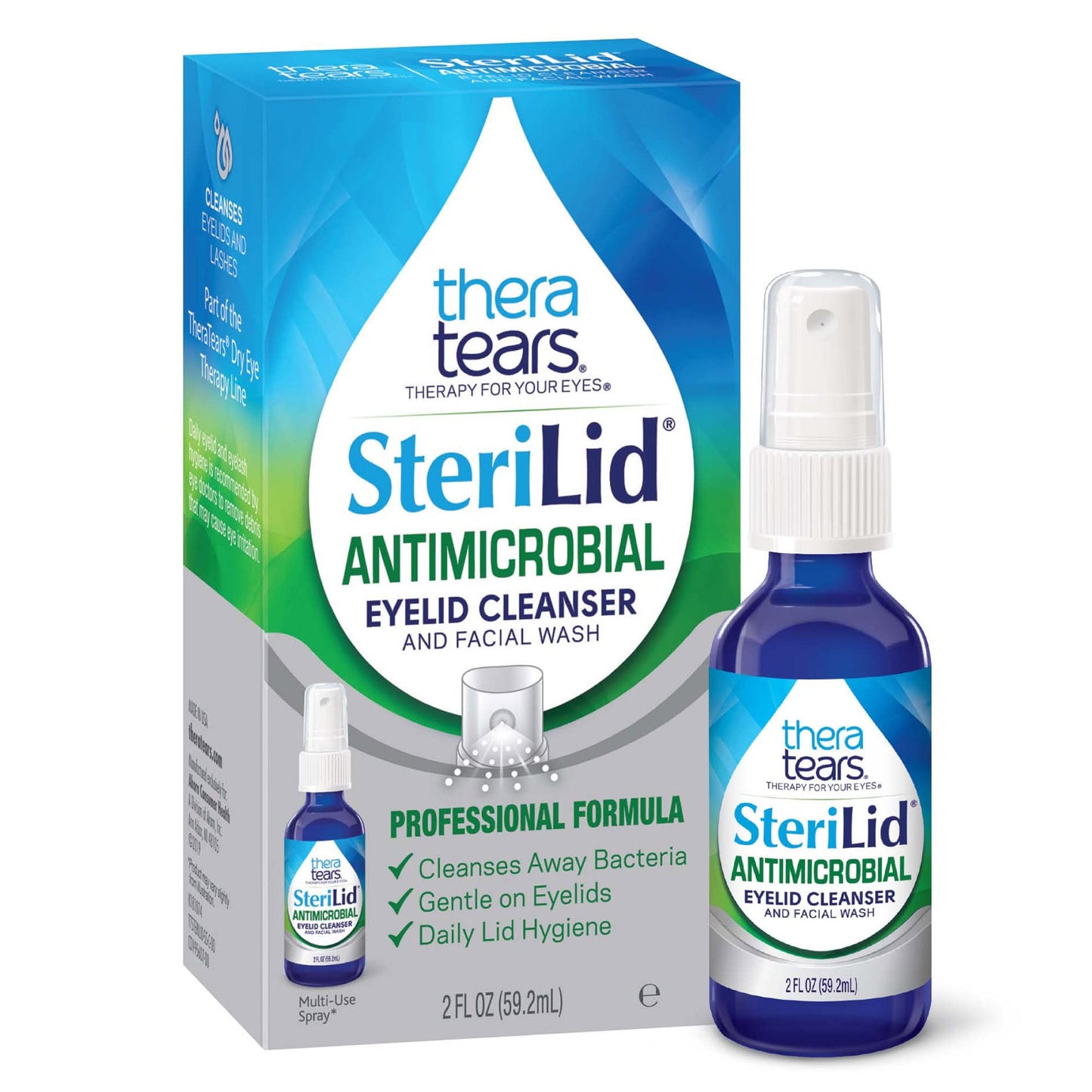 TheraTears SteriLid Eyelid Cleanser and Dry Eye Therapy Lubricant Eye Drops Bundle, 2 fl oz and 30 Vials