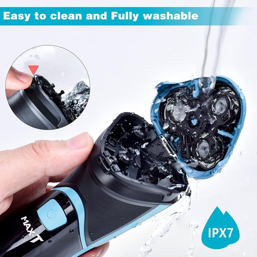 MAX-T Electric Shaver - Cordless Razor with Travel Case | Wet & Dry Use, Pop-Up Trimmer, IPX7 Waterproof