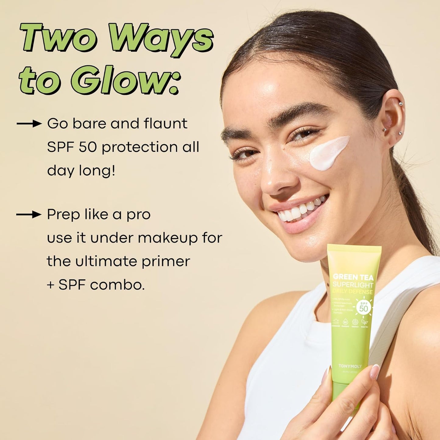 TONYMOLY Green Tea Korean Sunscreen SPF 50 – Non-Greasy Broad Spectrum Face Sunscreen with Niacinamide, Panthenol & Hyaluronic Acid, Travel Size 50ml