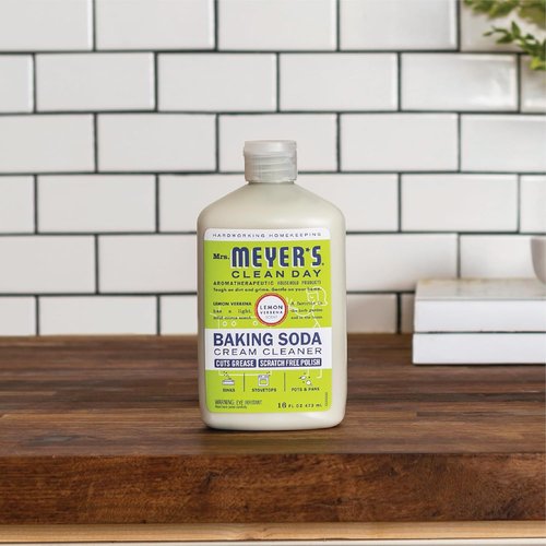 Mrs. Meyer's Clean Day Baking Soda Cream Cleaner - Scratch-Free Polish, Cuts Grease, Lemon Verbena, 16 Fl Oz