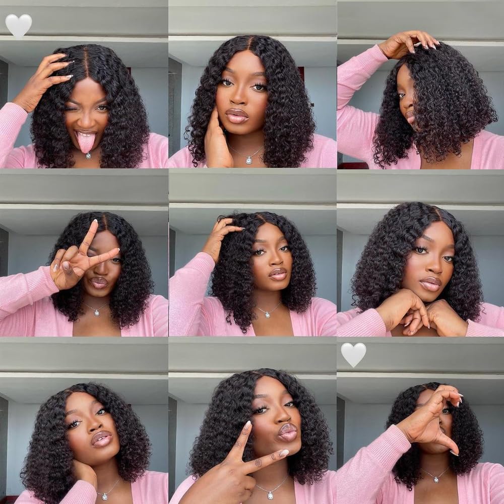 Water Wave Bob Wig Human Hair Glueless Pre Cut Stretched Length 12 Inch Wear and Go Glueless Bob Wigs For Black Women Wet and Wavy Short Bob Cut HD Lace Closure Wig 4x4 180% Density Middle Part Black