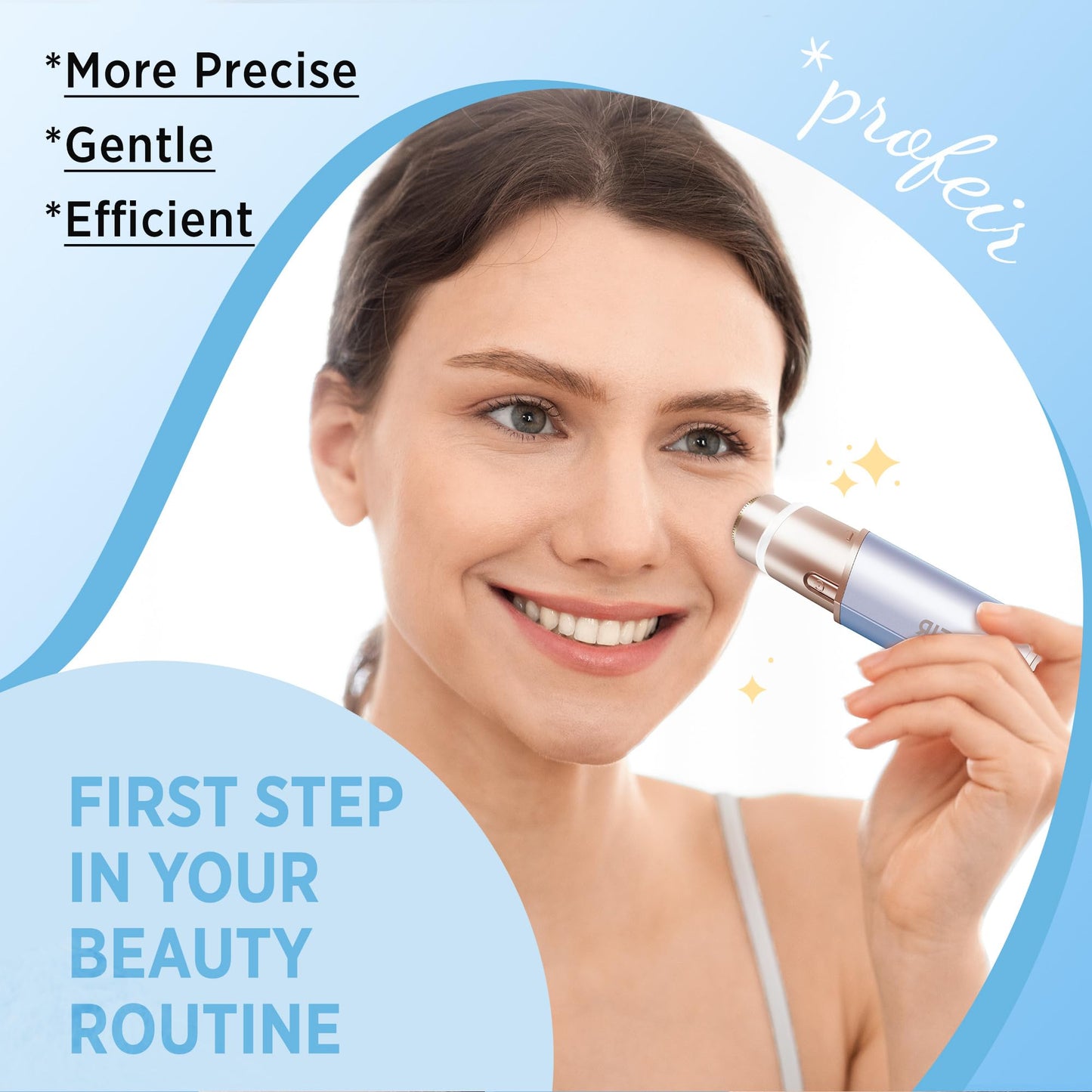 Facial Hair Removal for Women: Electric Hair Removal Device - Rechargeable Painless Face Razor for Chin Upper Lip Peach Fuzz with Light (Blue Gold)