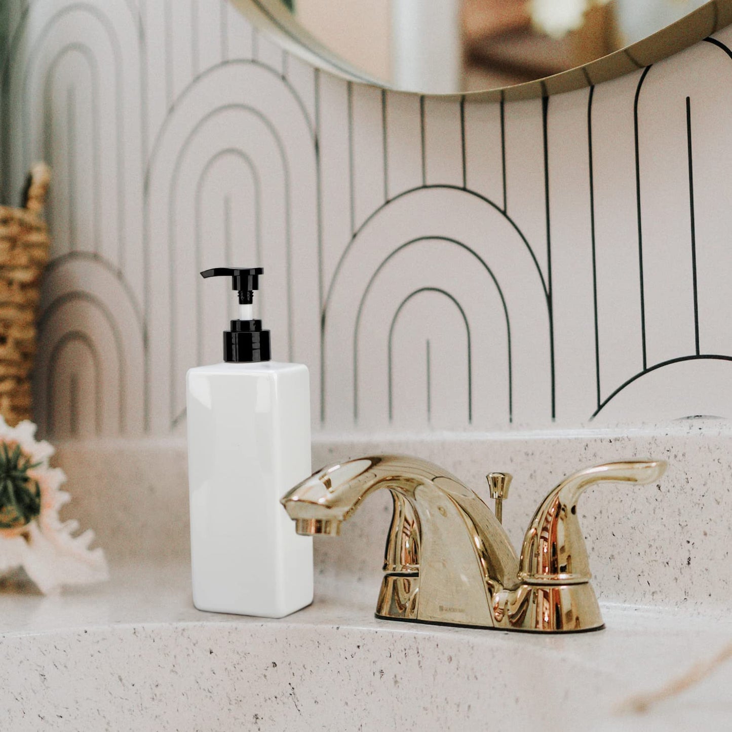 Suream 3Pack Empty Plastic Bottles with Pump, 16.9oz Refillable Shampoo Bottles for Shower, Lotion Press Dispenser, White Countertop Container for Shampoo, Conditioner, Body Soap, Hand Sanitizer, Oil