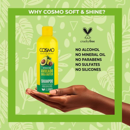 Cosmo Soft & Shine Shampoo - Hydrating Avocado & Shea Butter Formula | 16.2 fl. oz | Paraben-Free, Sulfate-Free, Daily Use