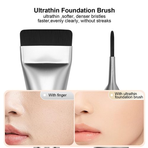 BEAUTYFACTOR Flat Foundation Brush,Korean Makeup Brush Spatula Facial Brush for Liquid Foundation,Premium Face Makeup Brush for Blending Cream (Silver)