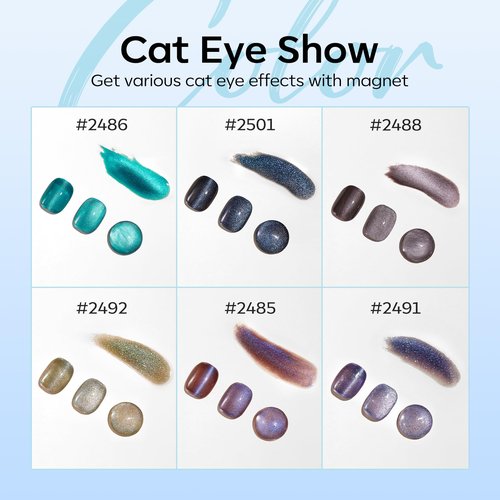 modelones Cat Eye Gel Nail Polish Set, 6 Colors 2026 Spring Summer Holographic 9D Glassy Cat Eye Glitter Gel Polish Set Black Blue Purple Green Nail Polish Kit W Magnet Soak Off LED Nail Art DIY Gift