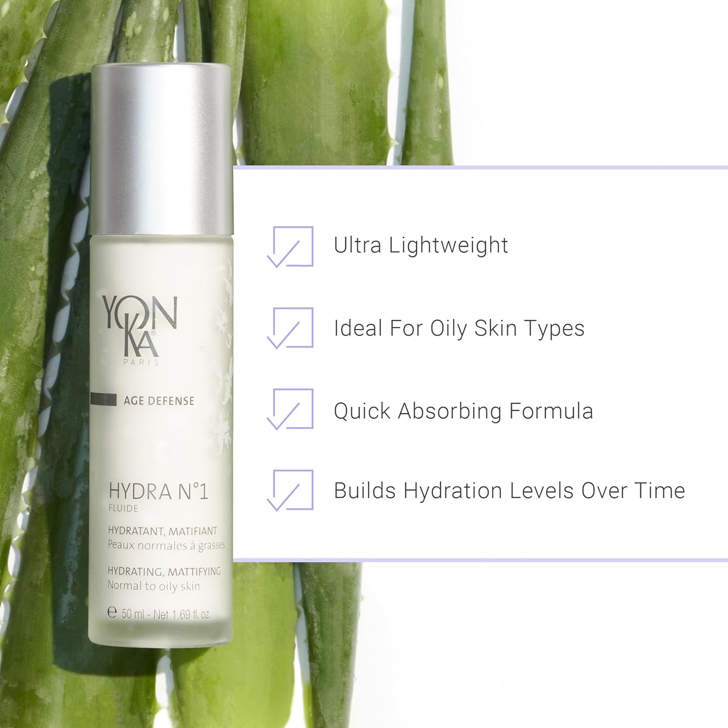 Yon-Ka Hydra No.1 Fluide - Lightweight Age Defense Moisturizer with Hyaluronic Acid | 1.69 fl oz | Paraben-Free for Normal & Oily Skin
