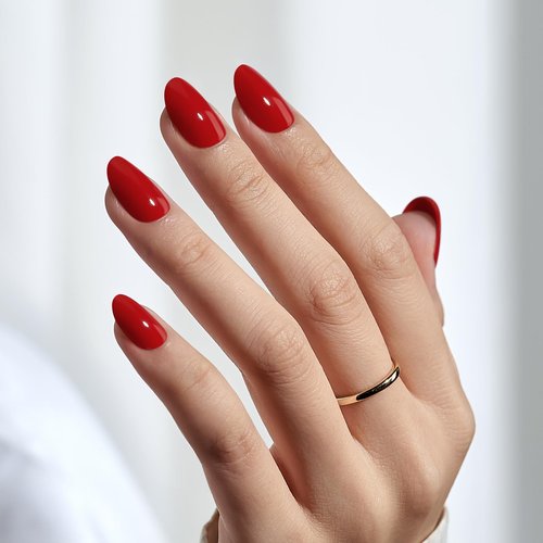 BTArtbox Press On Nails Short - Red Press on Nails, Short Oval Fake Nails with Nail Glue, Natural Reusable Glue On Nails in 16 Sizes Soft Gel Nail Kit, Mulled Wine