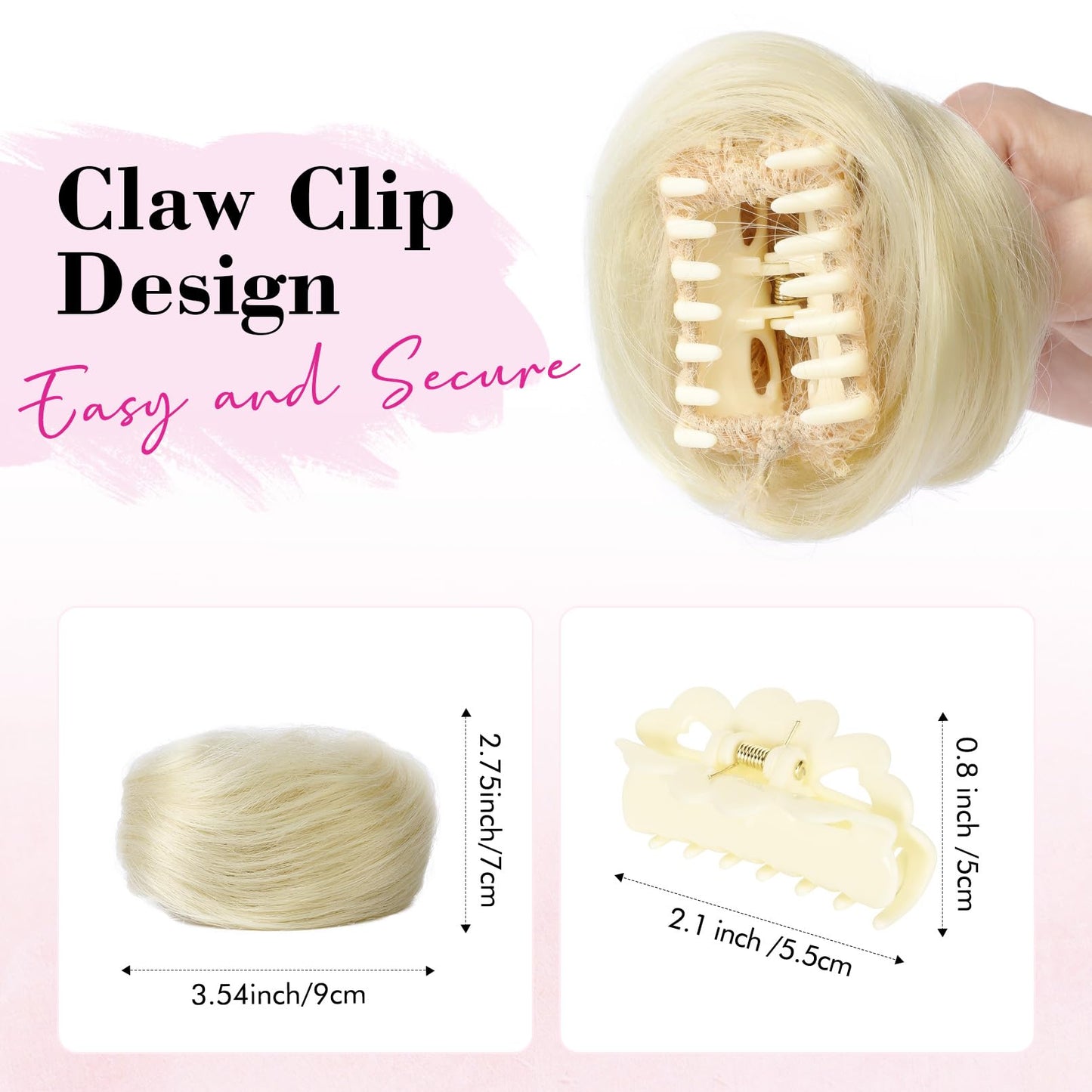 REECHO 2 PCS Mini Claw Clip in Messy & Cat Ears Hair Bun Extensions HB001 Wig Accessory Updo Hairpieces for Women Girls (Pack of 2-3" Straight, Natural Blonde)