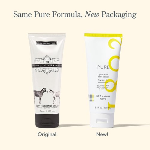 Beekman 1802 Pure Goat Milk Hand Cream - Fragrance-Free Moisturizing Lotion | 3.4 oz - Anti-Aging Hydration for Sensitive Skin