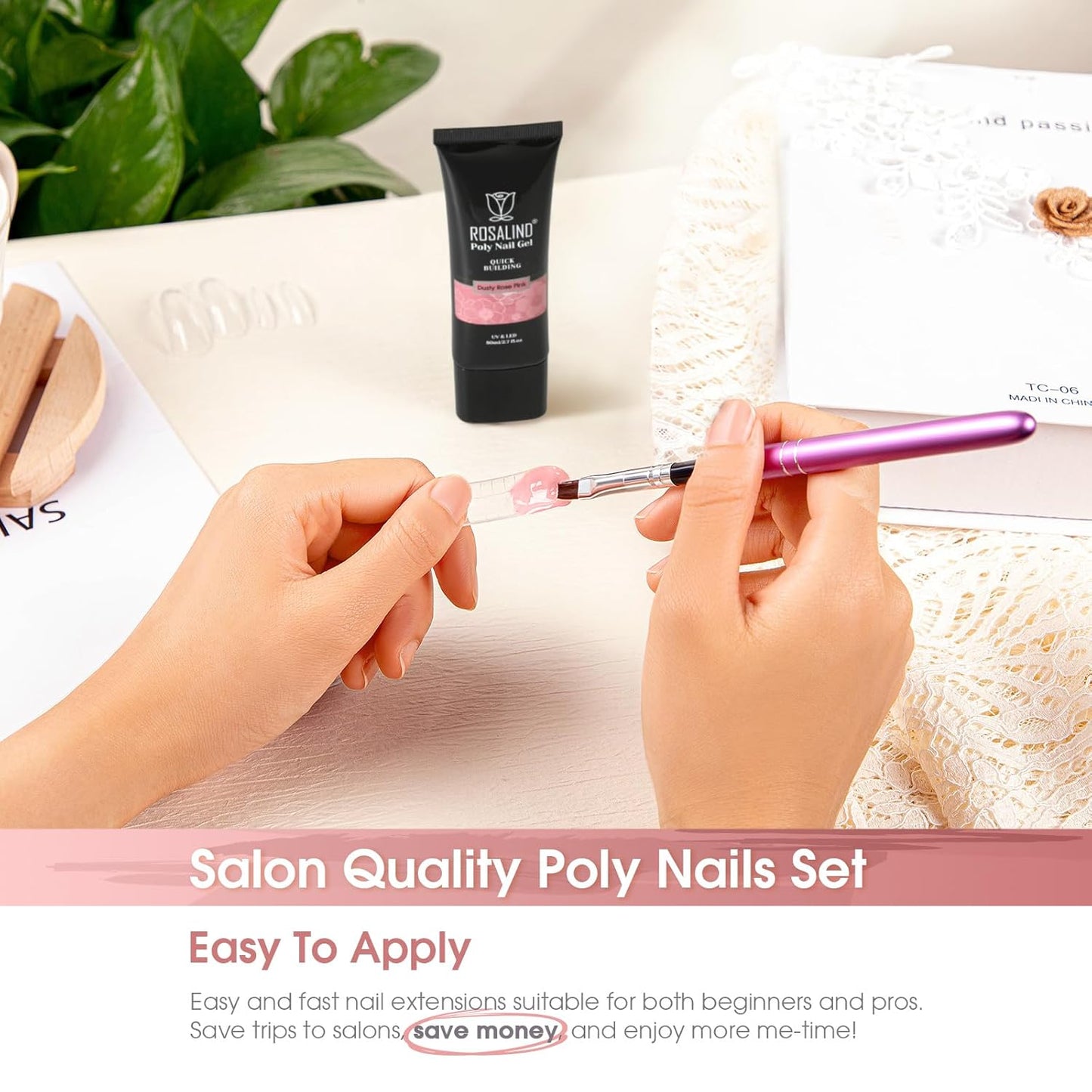 Nude Poly Extension Gel, ROSALIND 2.7 oz Light Nude Poly Nail Gel Builder for Nail Art Decoration, Thickening Extension Easy to DIY Use at Home Need UV Lamp