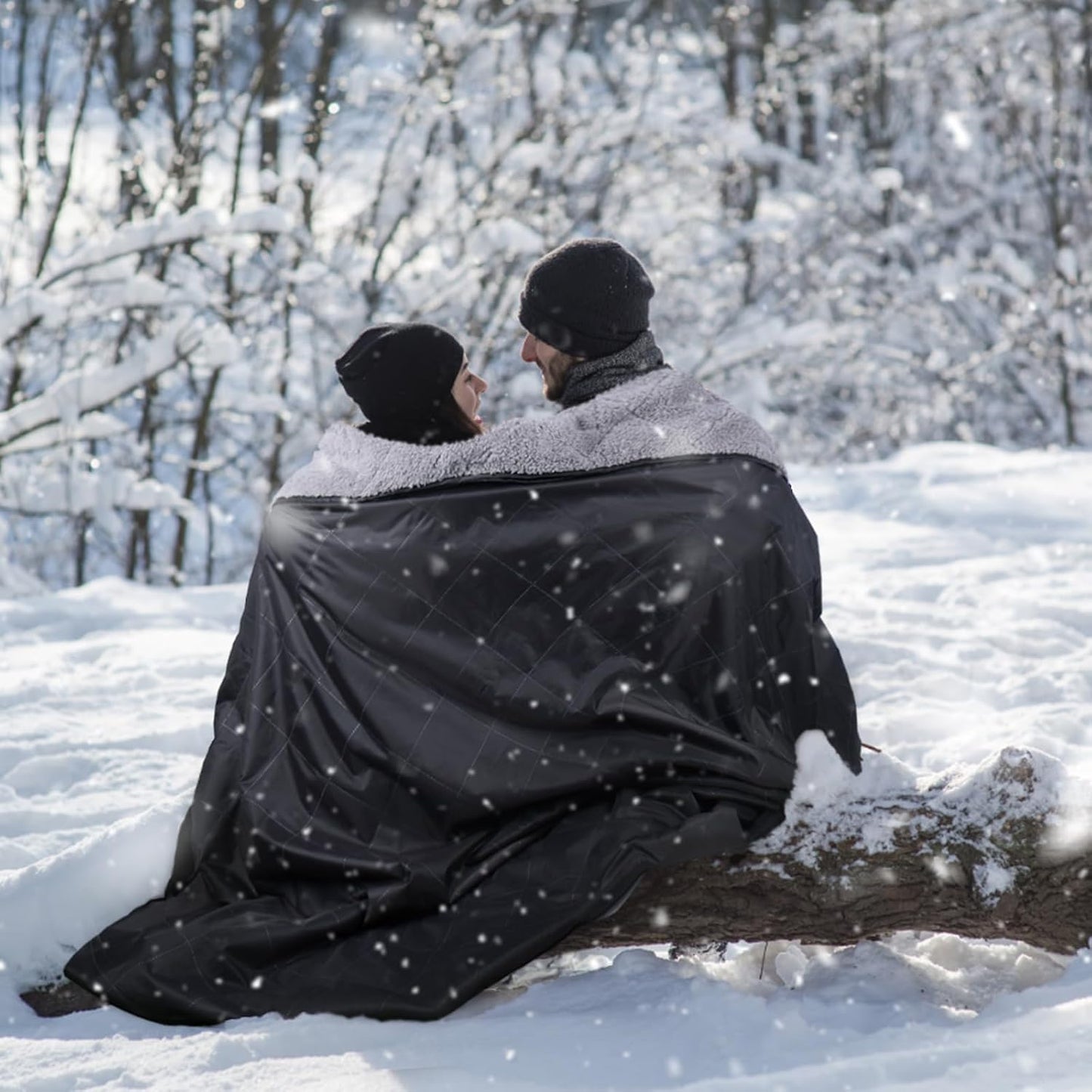 DUKUSEEK Sherpa Waterproof Camping Blanket - Warm, Large Fleece Hooded Blanket for Outdoor Events