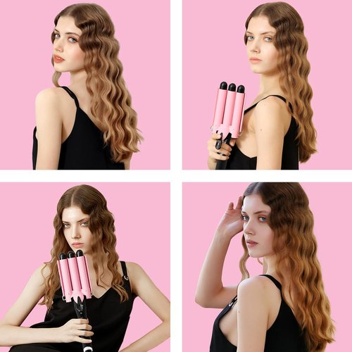 3 Barrel Curling Iron Hair Crimper: Aleath Dual Voltage Three Barrels Hair Waver - 1 inch Curler Wand