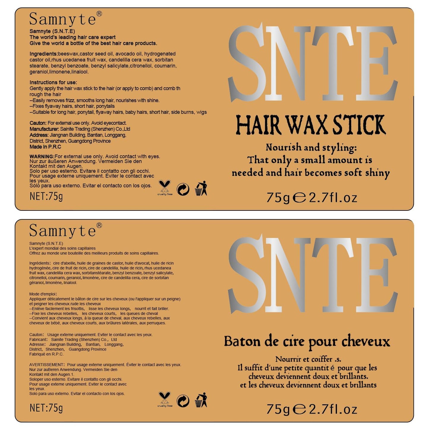 Slick Back Hair Brush & Wax Stick Set - Frizz Control & Flyaway Smoothing - Perfect for Sleek Ponytails & Buns
