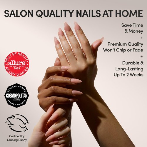 Glamnetic Press On Nails - Sheer Pink | Medium Almond Fake Nails, Sheer Light Pink Neutral, Salon Quality | 15 Sizes - 30 Nail Kit Wtih Glue