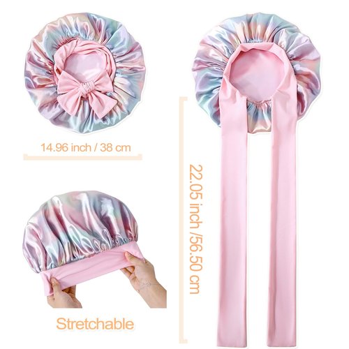 GDTOGRT Satin Silk Bonnet for Sleeping Women, Double Layer Sleep Hair Bonnets Caps for Curly Natural Hair with Tie Band - Aura