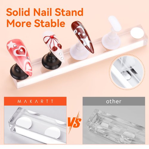 Makartt Press on Nails Stand: Black and White Nail Holder for Painting Nails, Stands for Art Display Practice, Magnetic Fake Holders with 1M Double-Sided Tape DIY Home Salon Use