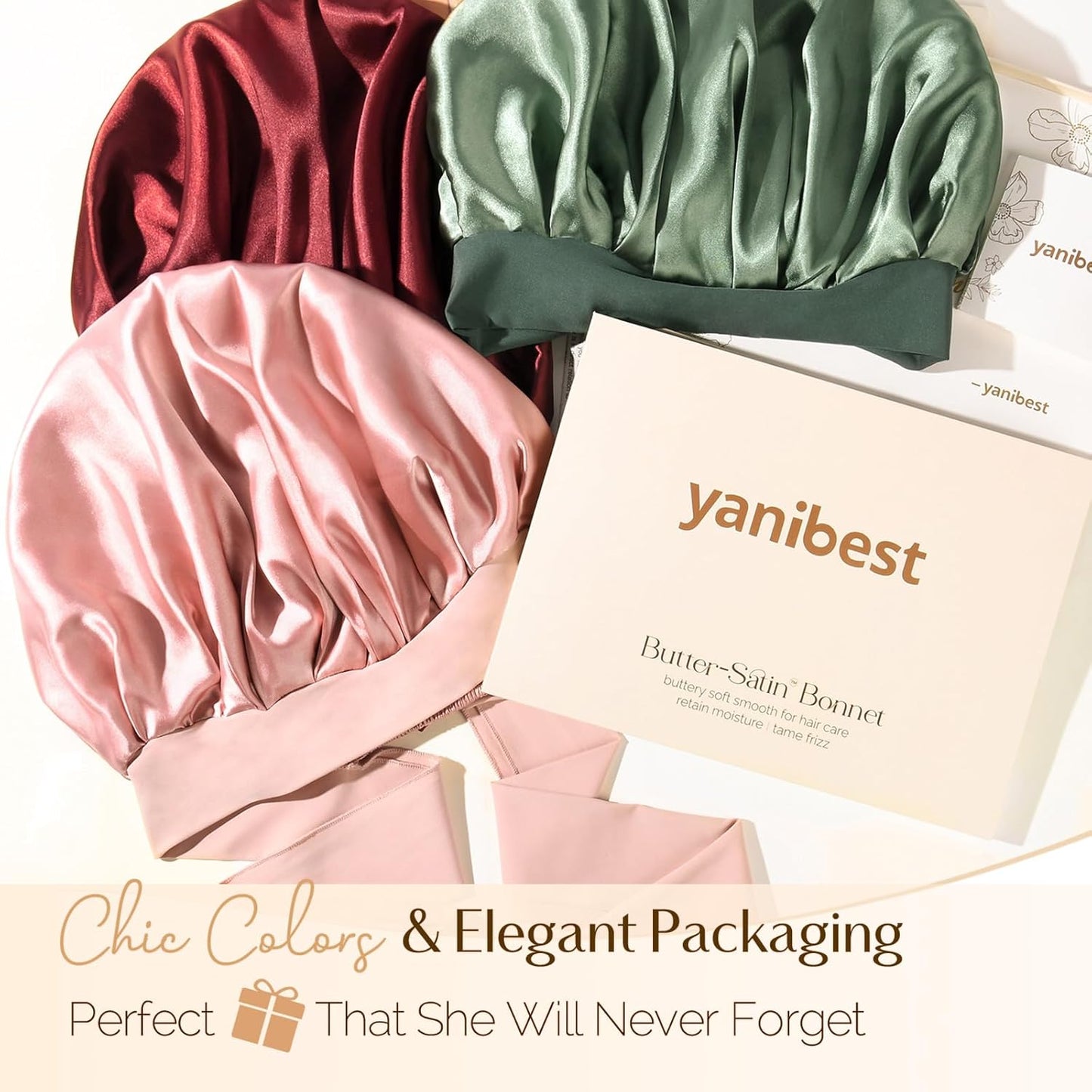 YANIBEST Adjustable Satin Bonnet - Double Layer Hair Wrap for Reducing Friction & Preventing Frizz
