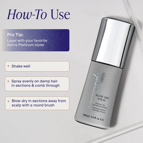 Kenra Professional Platinum Blow-Dry Spray | Time-Saving Heat Protectant | Detangles, Smooths, and Softens | Eliminates Frizz & Resists Humidity | Medium To Coarse Hair | 6.8 fl. oz