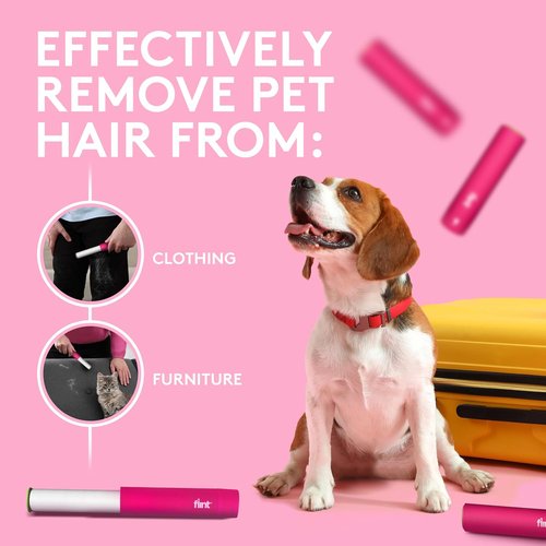 Flint Classic Mini Lint Roller - Portable Pink Design with 90 Extra Sticky Sheets | Ideal Pet Hair Remover