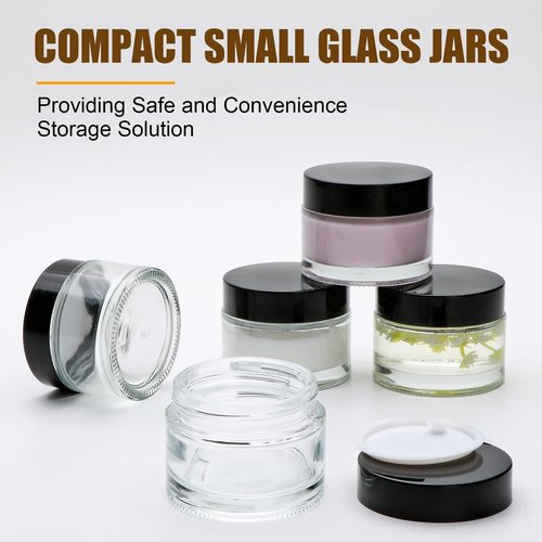 48 Pcs Clear Glass Jars with Black Lids,2 oz Empty Small Glass Jars with Inner Liners,Round Travel Size Sample Containers Mini Jelly Jars for Lotion,Cosmetic,Cream