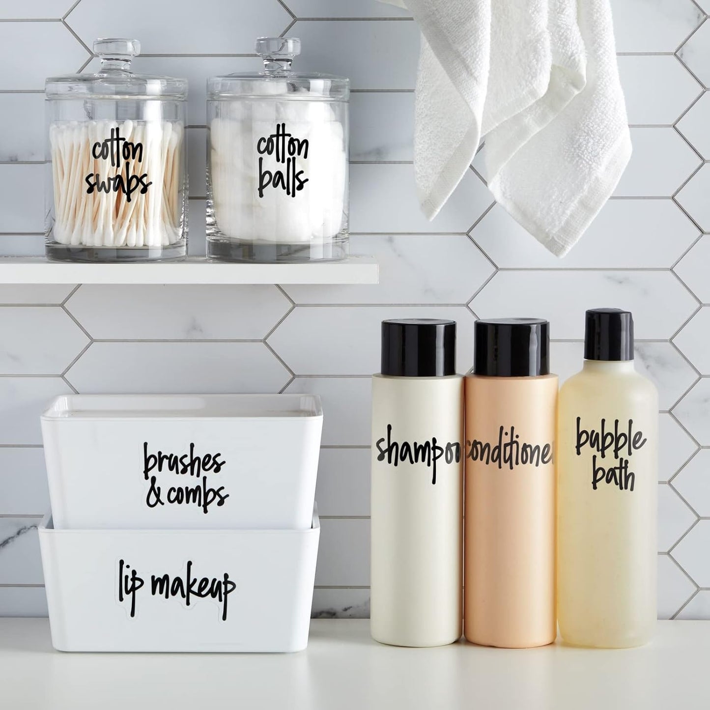 192 Waterproof Kitchen & Bathroom Labels - Transparent Vinyl Black Script Stickers for Jars & Makeup Storage