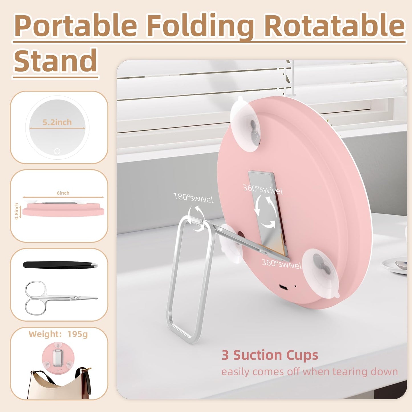 20X Magnifying Mirror with Lights, 6'' Makeup Magnified Mirror 20X High Magnification Mirror, Handheld Makeup Magnifying Mirror with Suction Cup & Stand, 20X LED Travel Magnifying Mirror for Women/Men