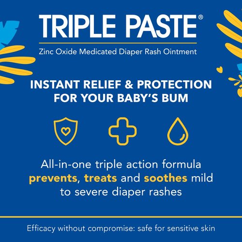 Triple Paste Diaper Rash Cream for Baby - 3 oz Tube – Zinc Oxide Ointment Treats, Soothes & Prevents Diaper Rash, Pediatrician-Recommended Hypoallergenic Formula, Baby Essentials for Daily & Overnight
