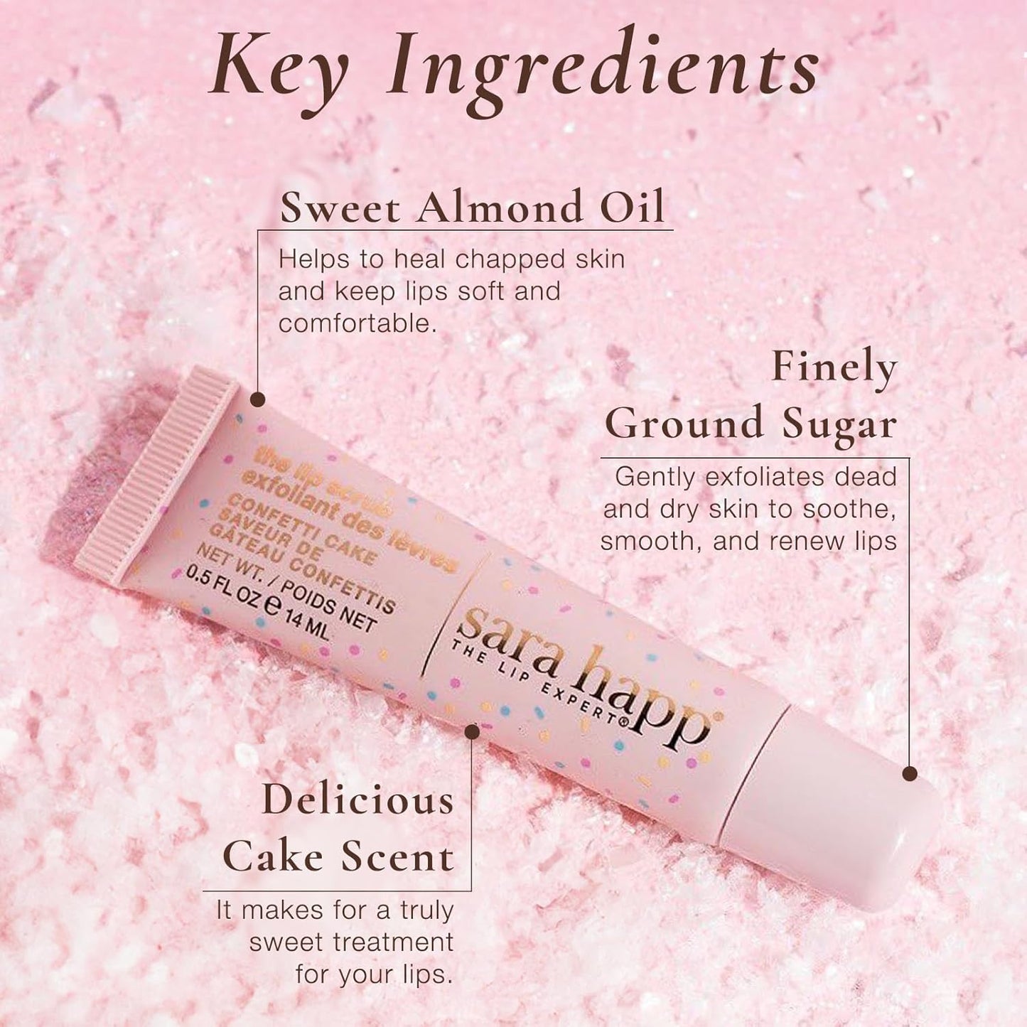 sara happ Confetti Cake Lip Scrub: Exfoliate, Moisturize, Smooth Lips with Almond Oil and Vitamin E, Enhance Lip Color