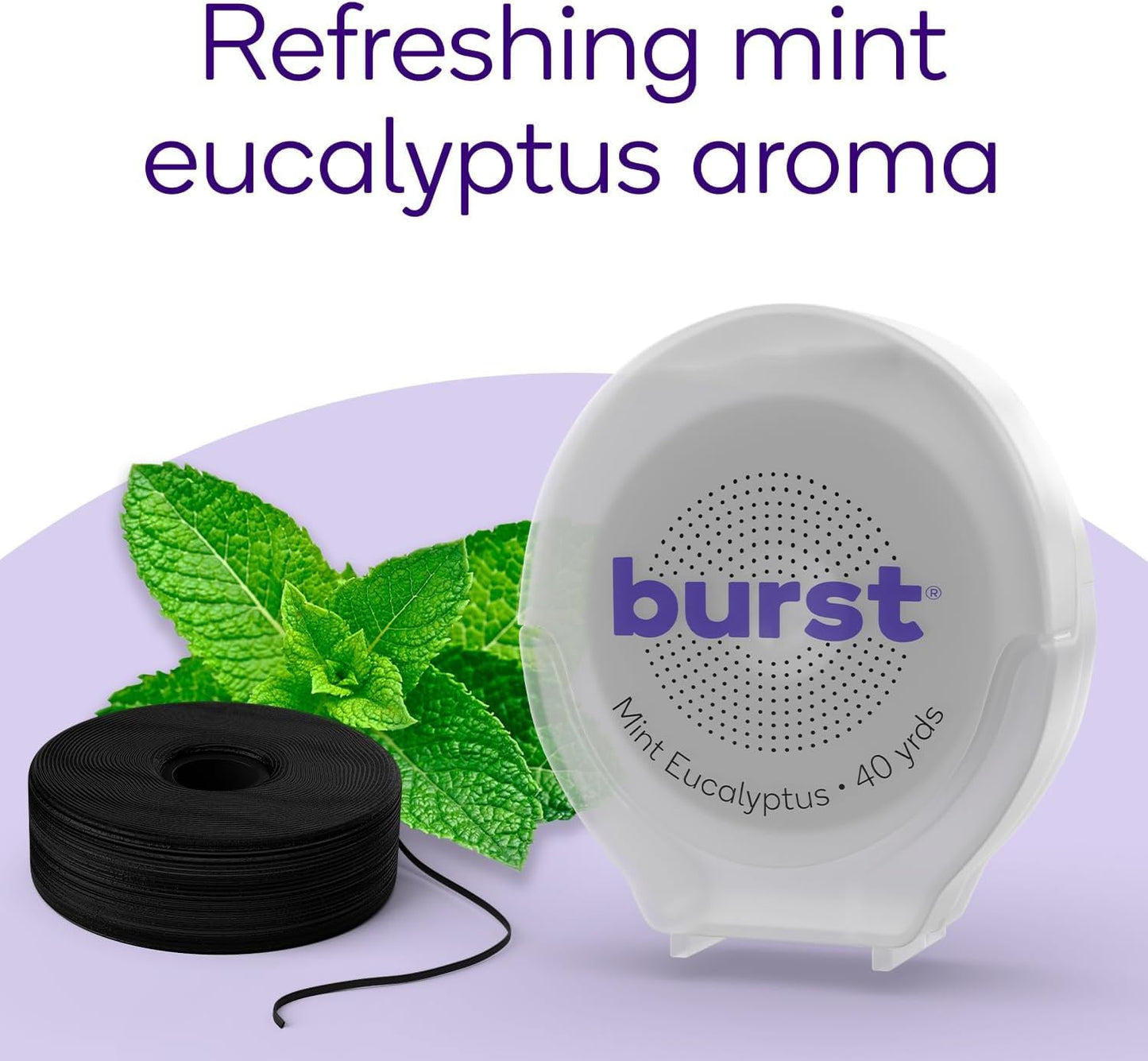 BURST Expanding Dental Floss - Stain-Absorbing, Woven Tooth Floss with Xylitol Coating to Fight Cavities - Vegan, Paraben Free - Mint Eucalyptus (80 Yards)