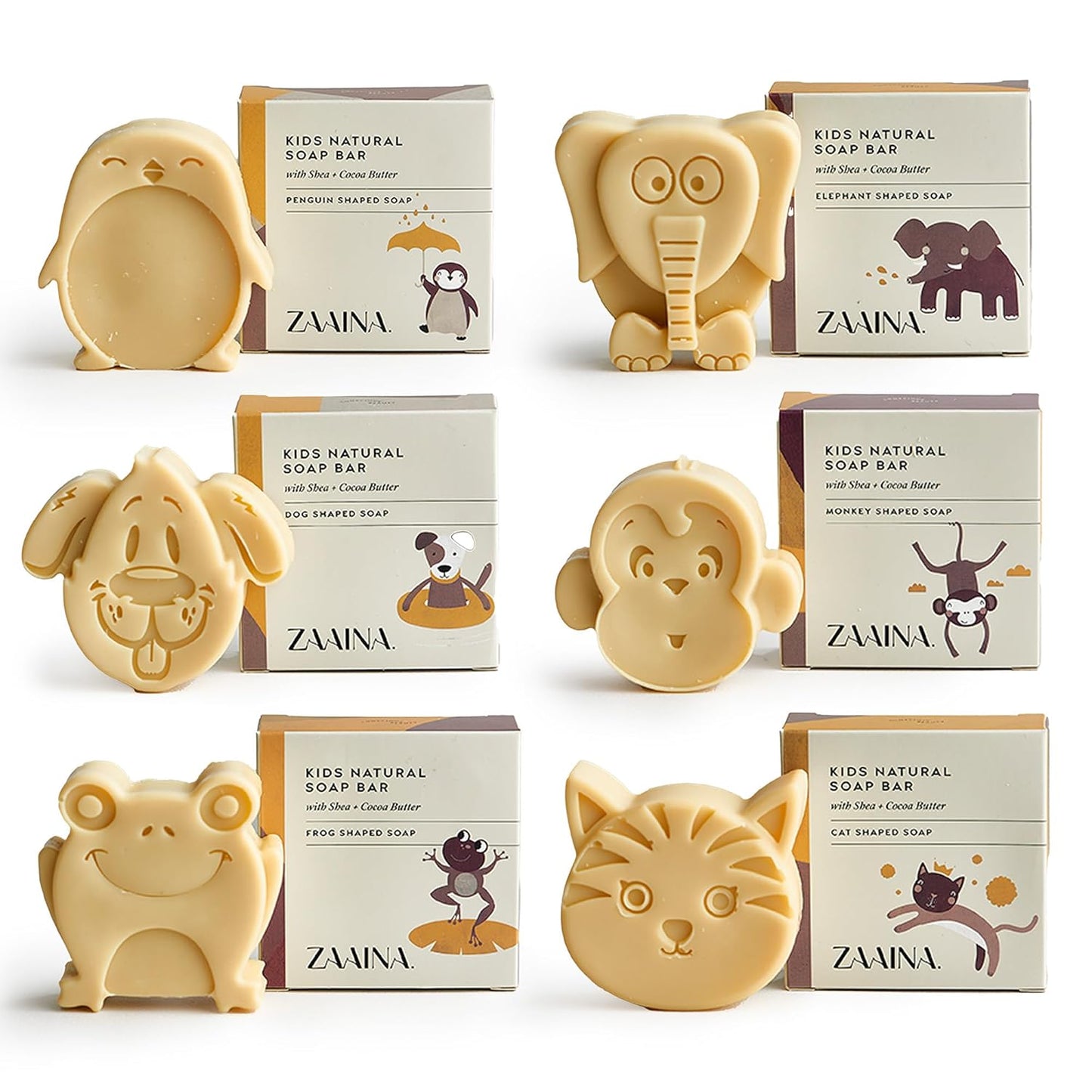 ZAAINA Kids Soap Bar Set of 6 - Unique Natural Animal Shaped Soaps for Gentle Bathing | Handmade in USA