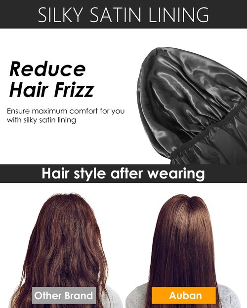 Auban Extra Large Shower Cap - Double-Layer Waterproof Bonnet for Thick, Long Hair | Black Satin Lining