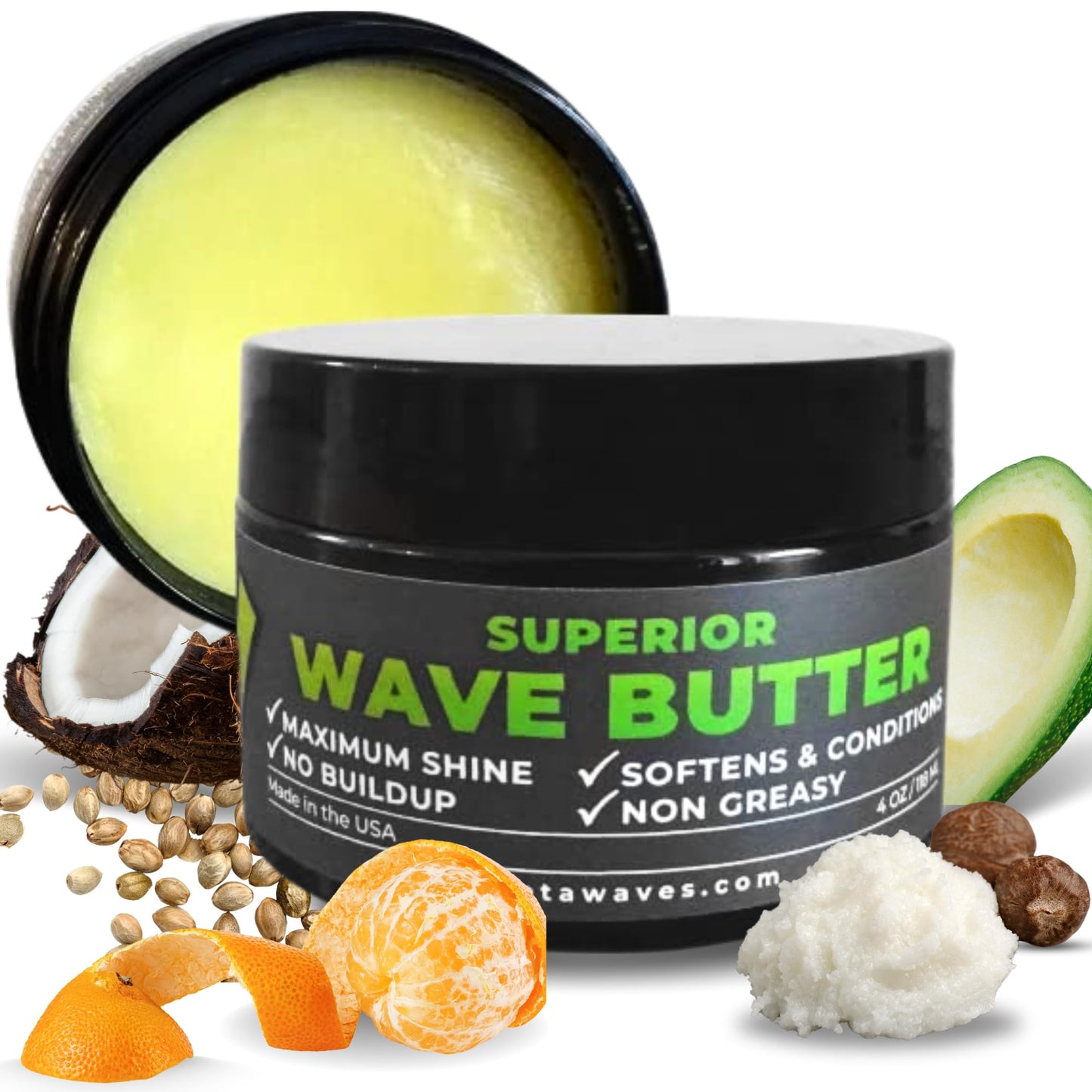 Veeta Superior Wave Butter - 360 Wave Grease for Men, Maximum Shine, Non Greasy, Softens & Conditions, No Buildup Shea & Tangerine Butter Wave Cream (4 oz)