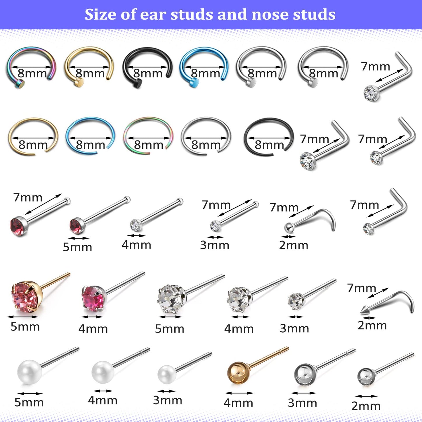 Chumia 157 Pcs Stainless Steel Body Ear Piercing Gun Tool Set, 6 Pairs Studs 98 Earrings 22 Nose Studs Nose Navel Piercing Machines for for Salon Home