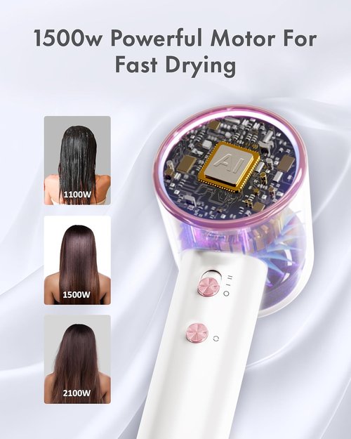 Rudd Hair Dryer - High-Speed Blow Dryer with Diffuser & 160,000 RPM Brushless Motor | Low Noise, White