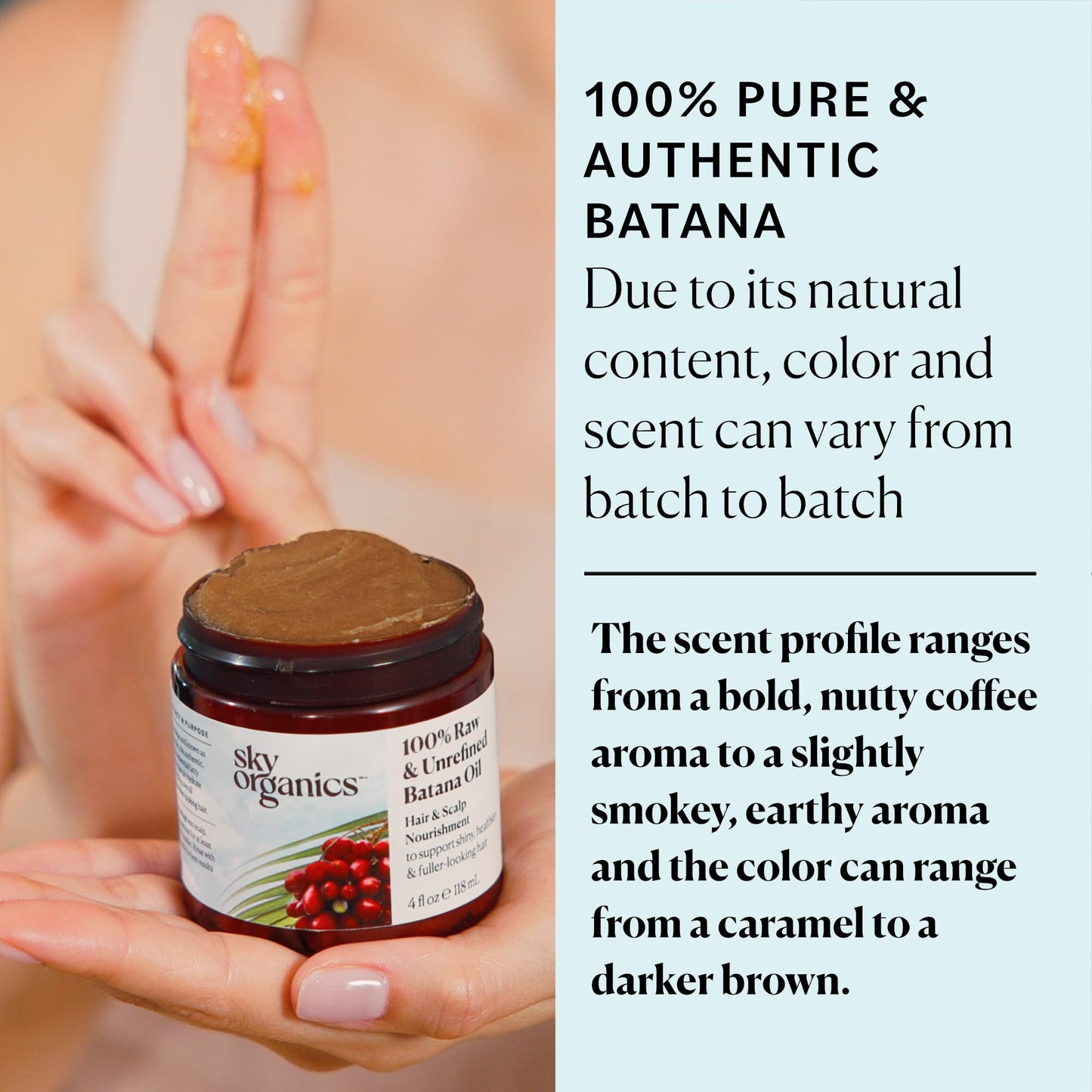 Sky Organics RAW & UNREFINED BATANA OIL, 100% Pure, from Honduras, to Support Scalp & Stronger Fuller-Looking Hair, Intensive Hair Conditioning & Hair Repair Mask, 4 fl oz