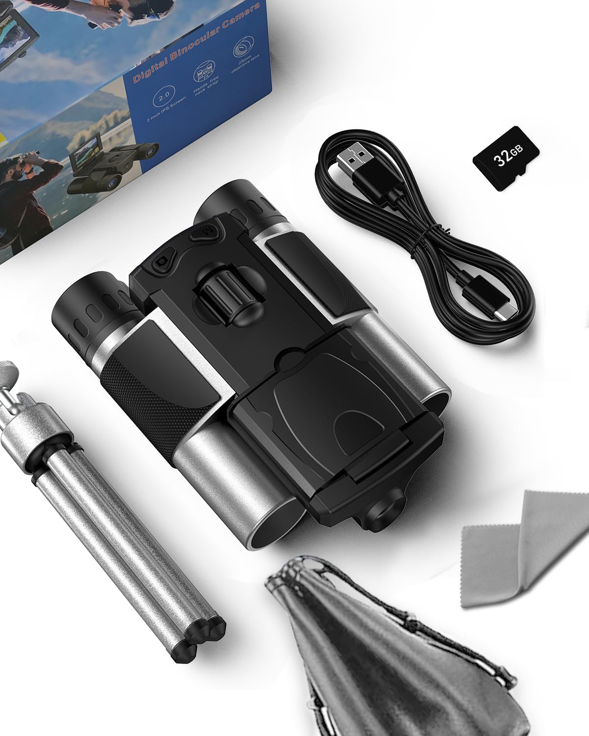 Digital Binoculars with Camera - 8X Digital Zoom, 2" LCD Display 40MP Camera 2.5K Videos Ideal for Concerts, Bird Watching, and Outdoor Adventures with 32GB SD Card - S555