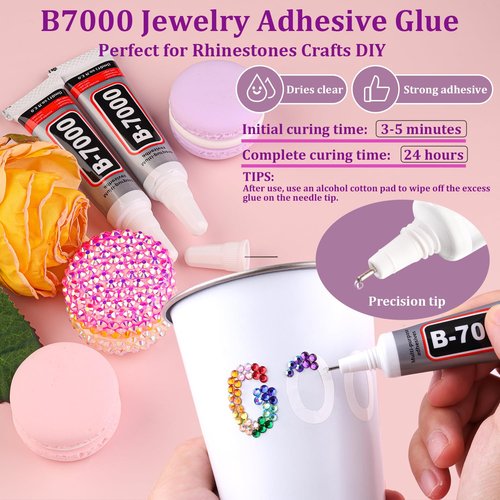 24000Pcs Resin Rhinestones with Tweezers for Crafting, Mixed-Color 3mm Bedazzling Crystal with 3Pcs 10ml B7000 Jewelry Glue for DIY Crafts Clothing Tumblers Shoes Fabric Nail Art