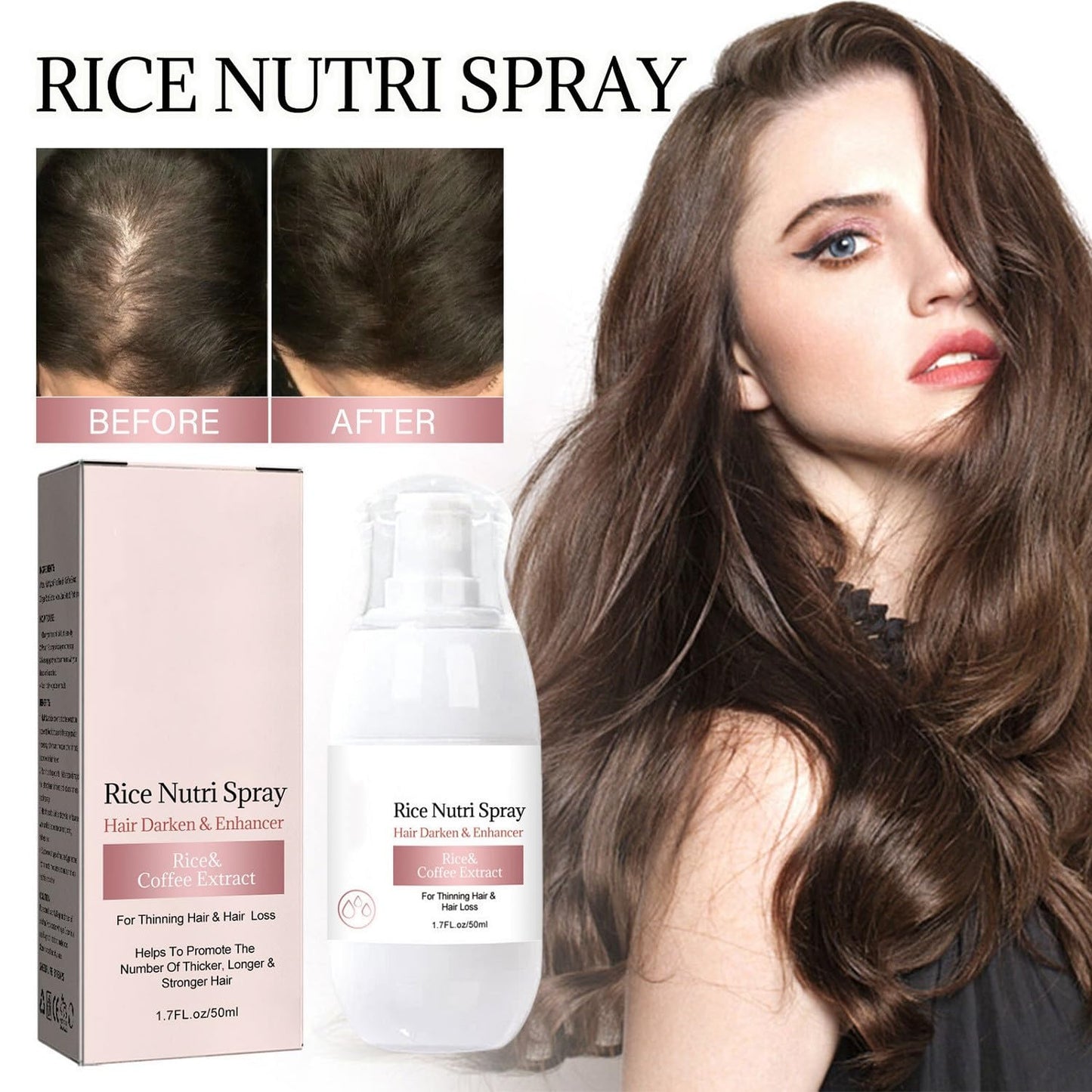 Bello Hair Helper Growth Spray - 50ml Rice Water Formula for Thinning Hair, Thickening and Growth Stimulation