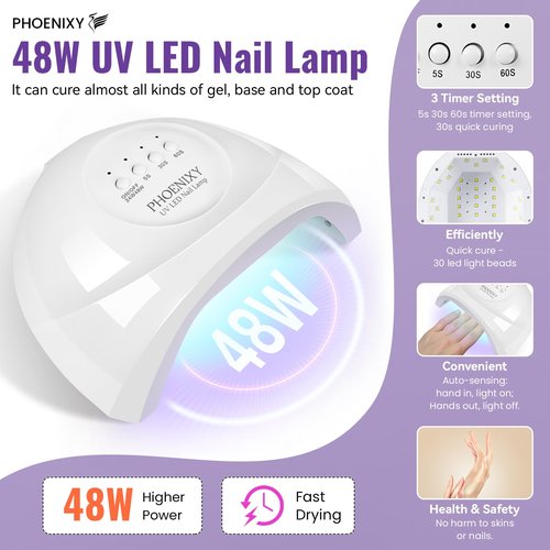 PHOENIXY 63 Pcs Gel Nail Polish Kit with U V Light and Drill, 45 Colors Gel Nail Polish with 5 Pcs Base Top Coat Manicure Starter Nail Polish Set Valentine Gifts for Women