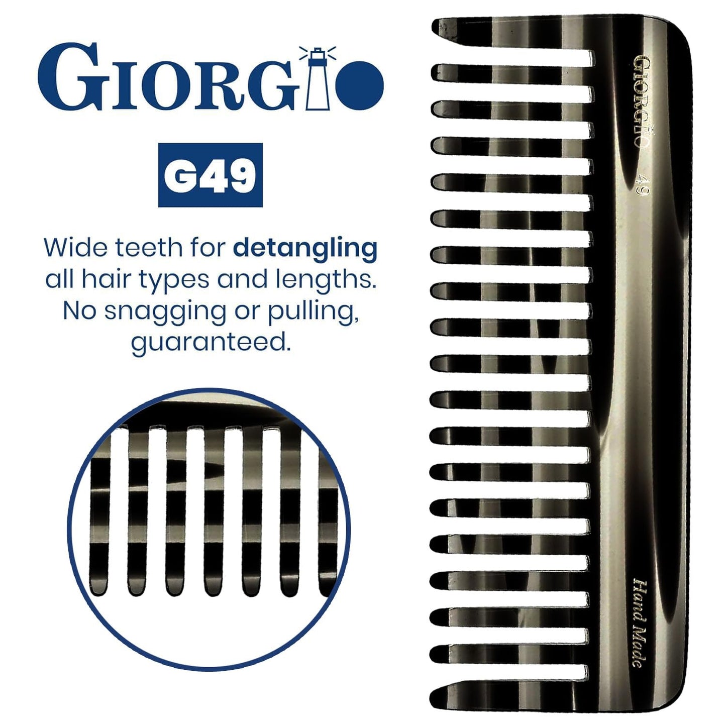 Giorgio G49 Yellow Tokio, Large Hair Detangling Comb, Wide Teeth for Thick Curly Wavy Hair, Detangler Comb For Wet and Dry, Handmade of Quality Cellulose, Saw-Cut, Hand Polished