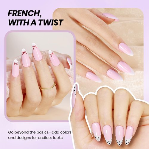 Beetles French Tip Gel Polish Set - Spring White Pink Gel Nail Polish Set 15ML Full Size Soak Off UV LED with 2 Styles Classic French Nail Art Sticker Sheets Manicure DIY Home Salon Gifts for Women