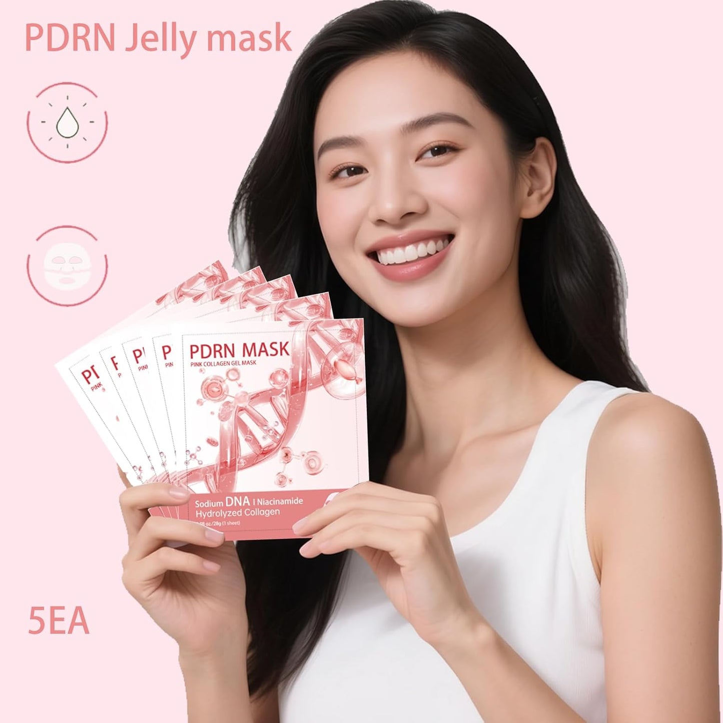 Skiennix 5 Pack Salmon DNA PDRN Pink Collagen Gel Face Mask - Overnight Hydrogel for Radiant, Hydrated Skin