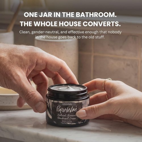 PiperWai Natural Deodorant Cream - Aluminum Free, Activated Charcoal & Magnesium | 1.7oz Scented Jar 2-Pack